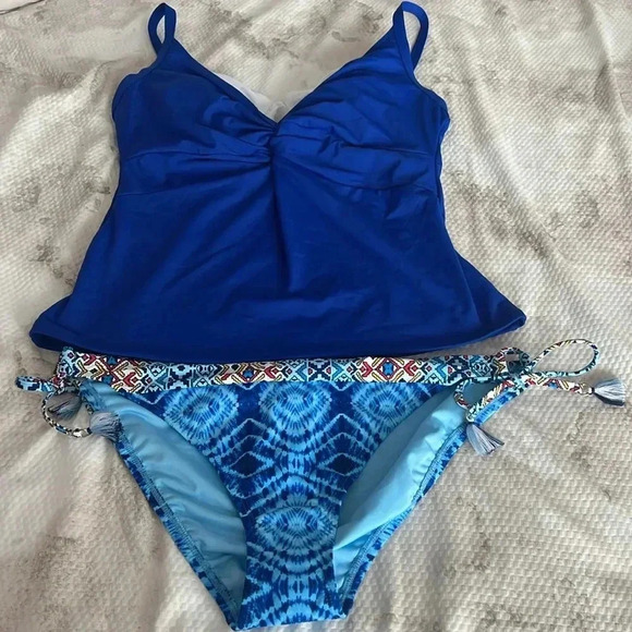 BLEU ROD BEATTIE LET'S GET TWISTED D CUP V NECK TANKINI TOP SZ 14 BOTTOM SZ 12 - Picture 8 of 11